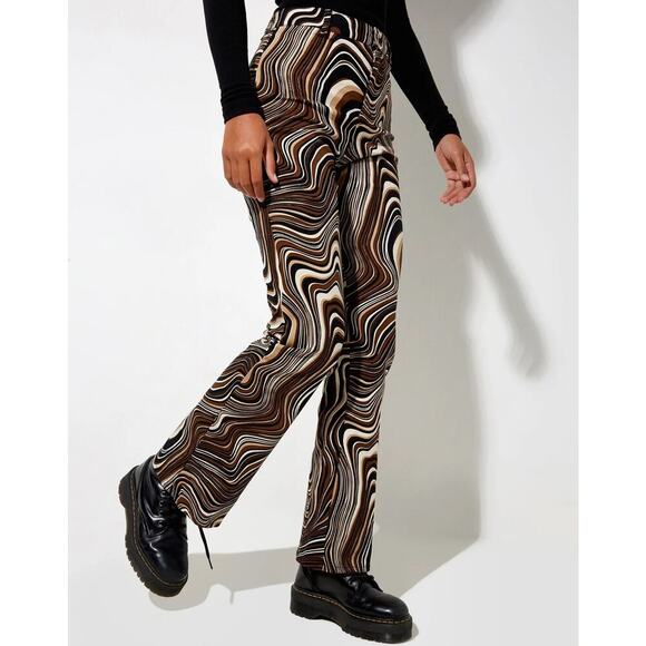 Motel Zoven Flare Trouser in 70's Ripple XS Retro Cotton Stretch - Picture 1 of 7